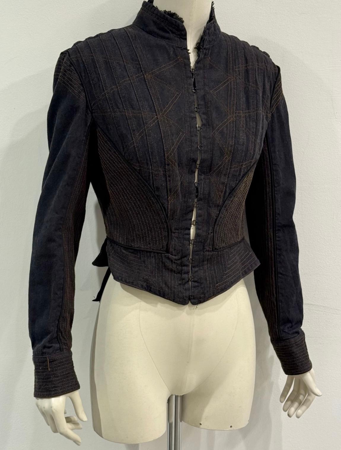 Black A/W2002 Alexander McQueen runway corseted denim jacket For Sale