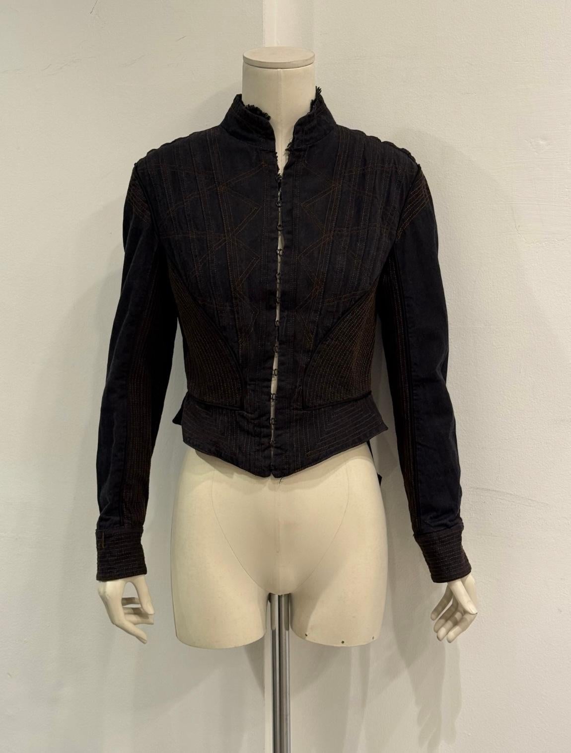 A/W2002 Alexander McQueen runway corseted denim jacket For Sale 1