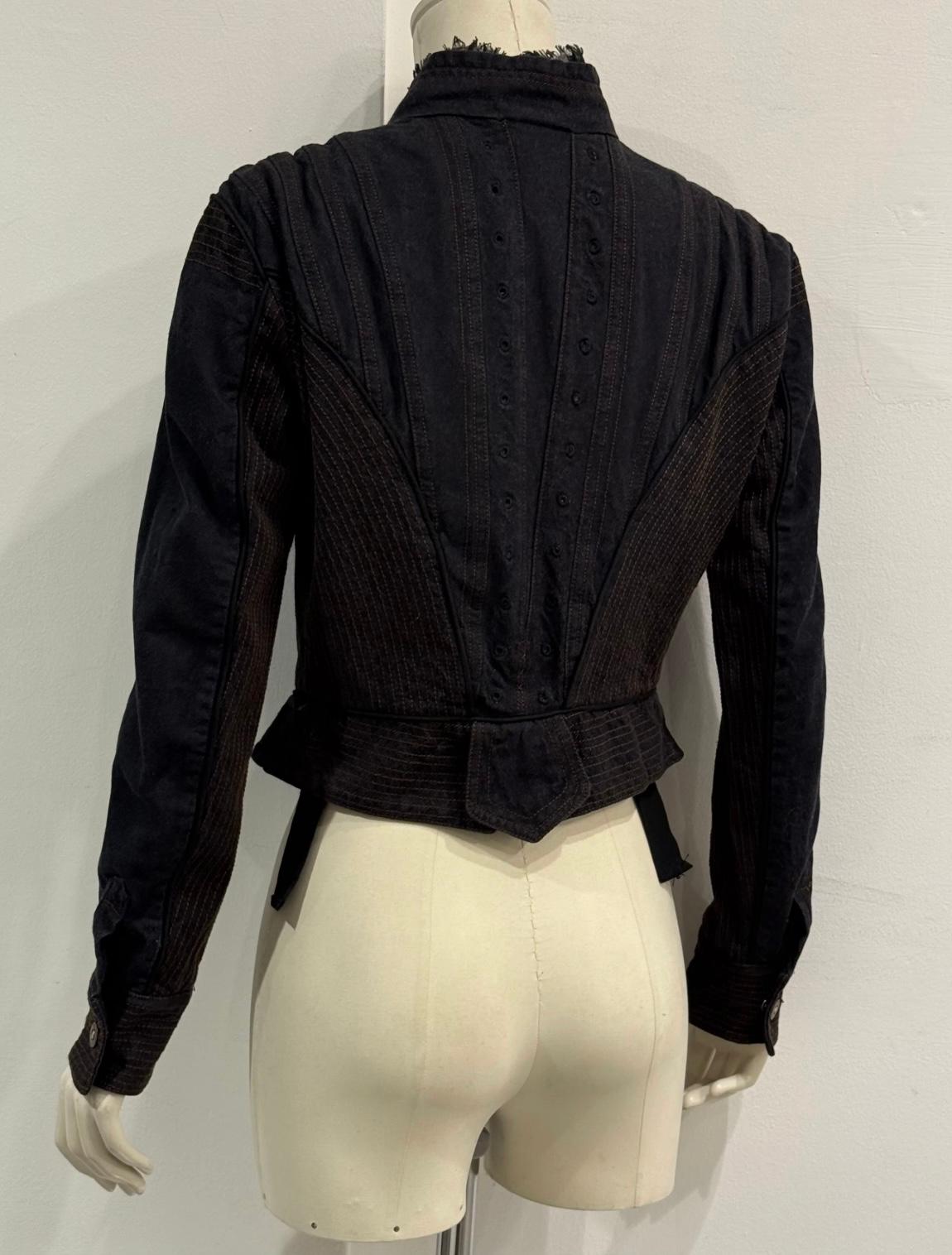 A/W2002 Alexander McQueen runway corseted denim jacket For Sale 2