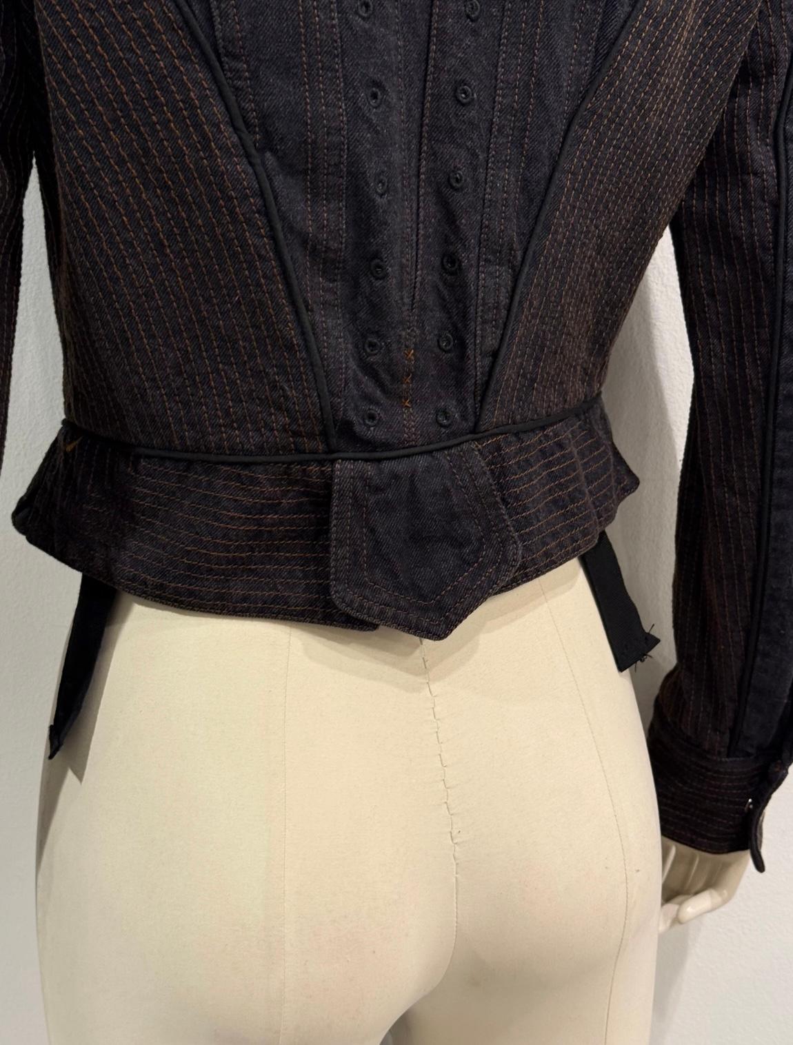 A/W2002 Alexander McQueen runway corseted denim jacket For Sale 3