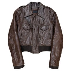 A/W2002 Balenciaga by Nicolas Ghesquiere distressed leather bomber jacket. Used A/W2002 Balenciaga by Nicolas Ghesquiere distressed leather bomber jacket.