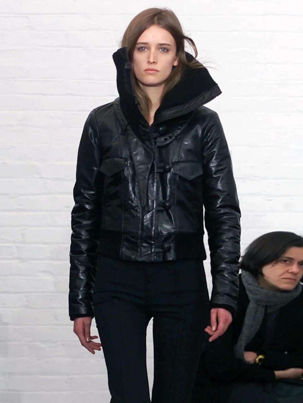 A/W2002 Balenciaga by Nicolas Ghesquière runway aviator leather jacket

Runway aviator jacket from Balenciaga’s Autumn/Winter 2002 collection designed by Nicolas Ghesquière. Crafted in supple black leather with a ribbed knit collar, cuffs, and