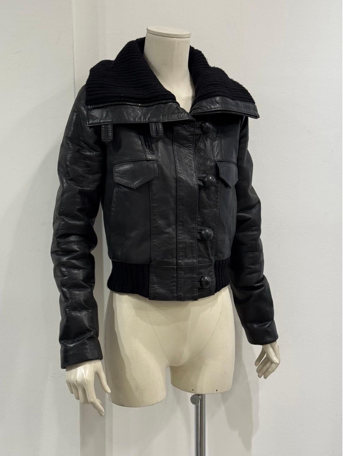 Black A/W2002 Balenciaga by Nicolas Ghesquiere runway aviator leather jacket