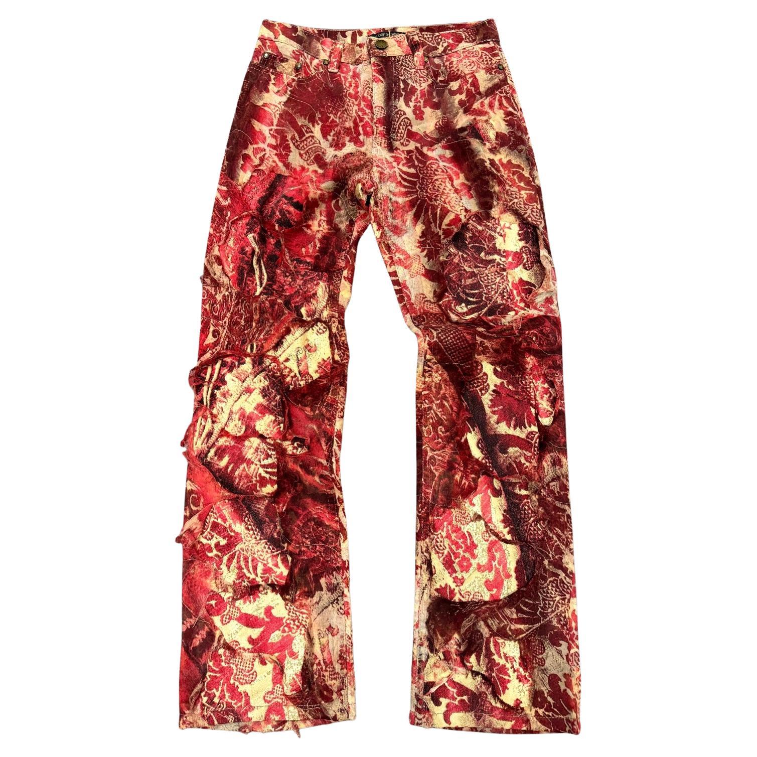 A/W2002 Roberto Cavalli - Pantalon double couche en cuir vieilli