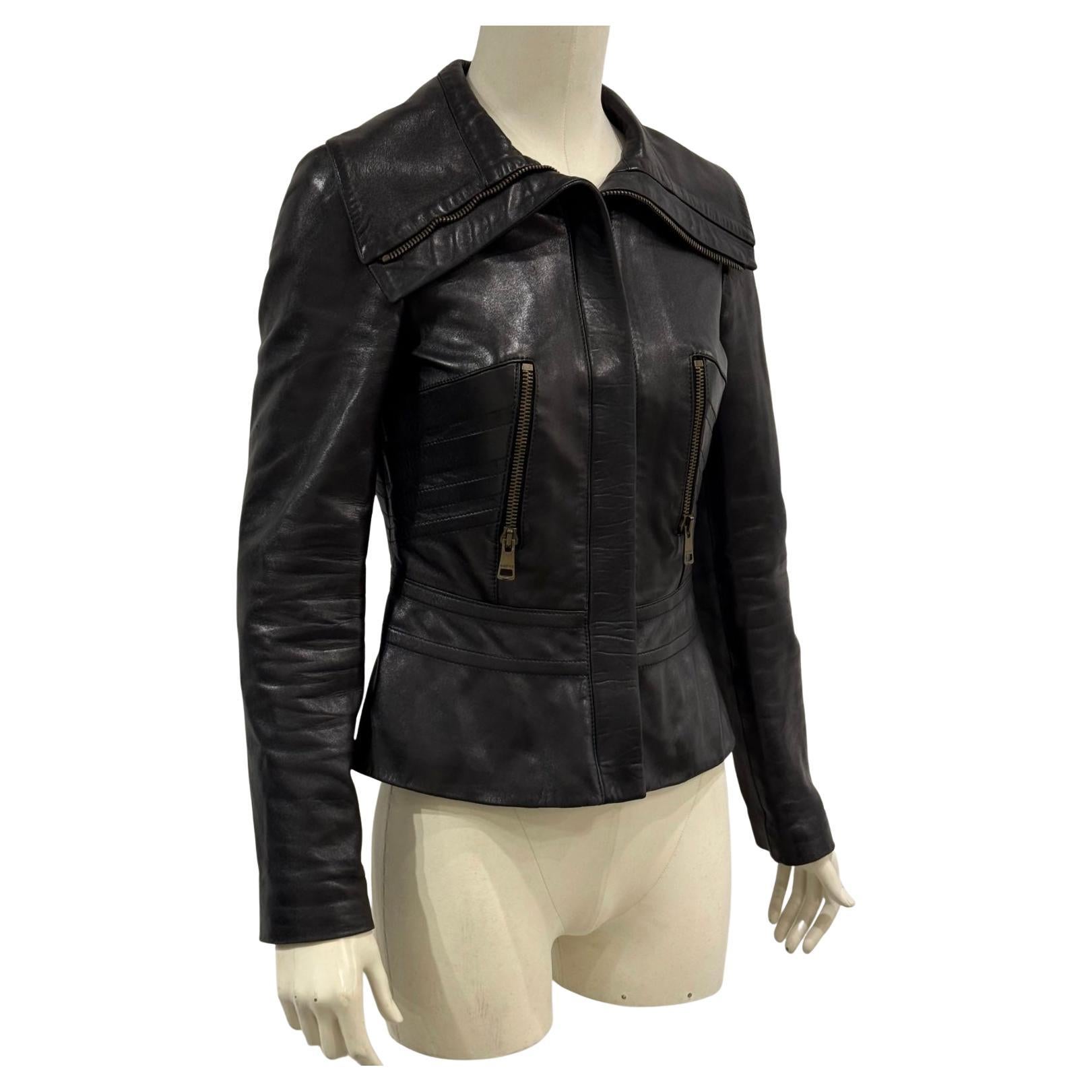 A/W2003 Gucci by Tom Ford paneled moto leather jacket
