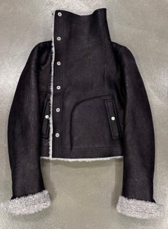 A/W2022 Rick Owens "Strobe" trucker biker shearling leather jacket