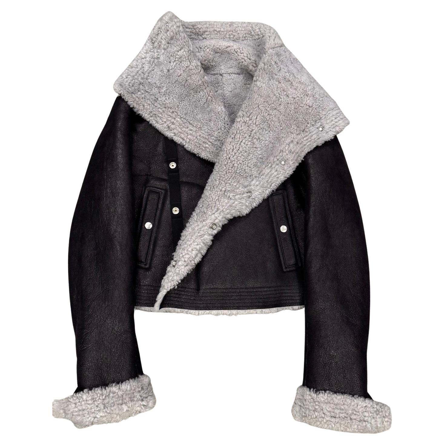 A/W2022 Rick Owens "Strobe" trucker biker shearling leather jacket