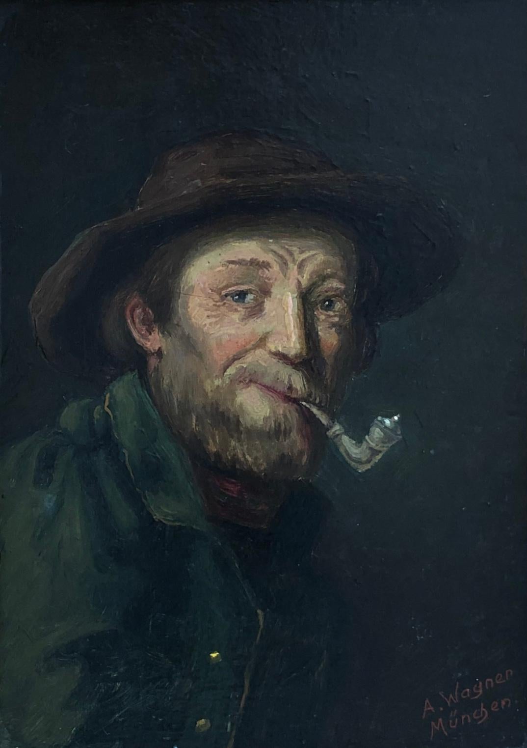 A. Wagner Figurative Painting - Bearded man with pipe and hat