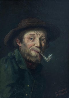 Antique Bearded man with pipe and hat