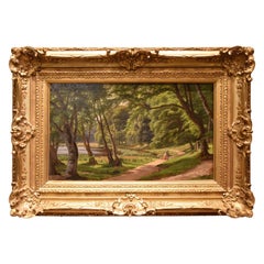 Antique "A Walk in the Park" Oil Painting by Carsten Henriksen