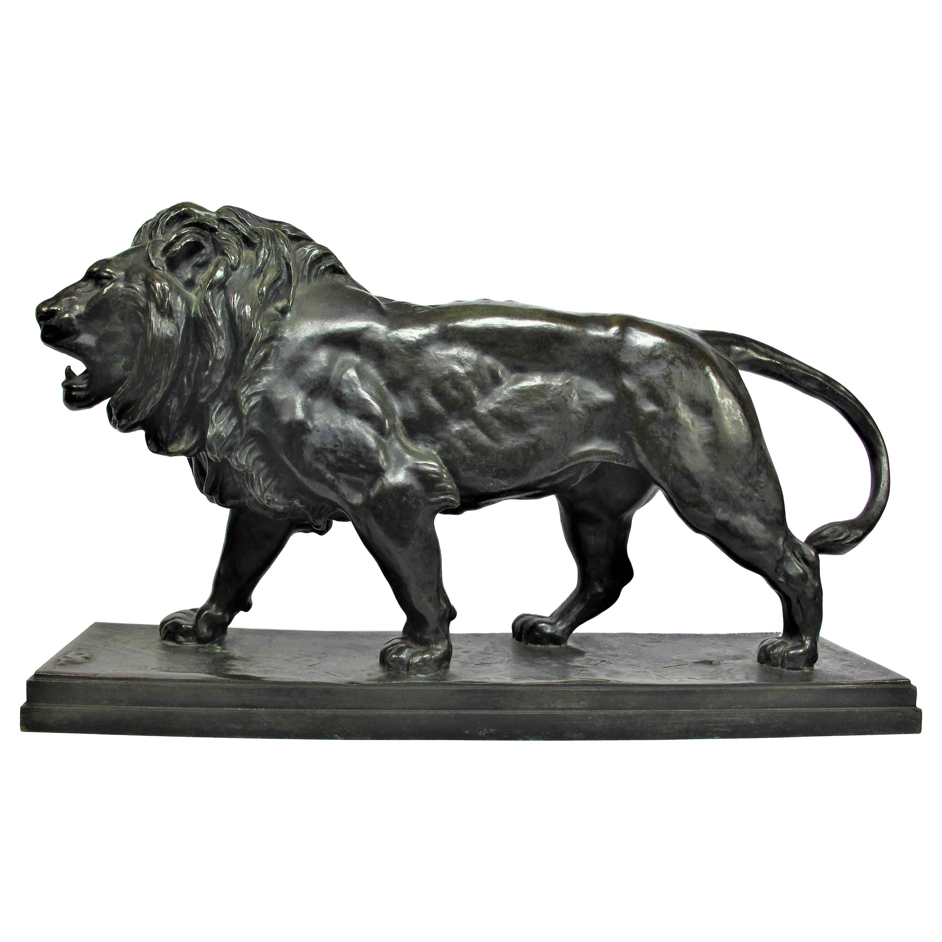 "A Walking Lion" Bronze Sculpture by Antoine Louis Barye