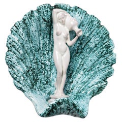 Wall Ceramic Sculpture with White and Green Glazes Decoration, circa 1950-1960