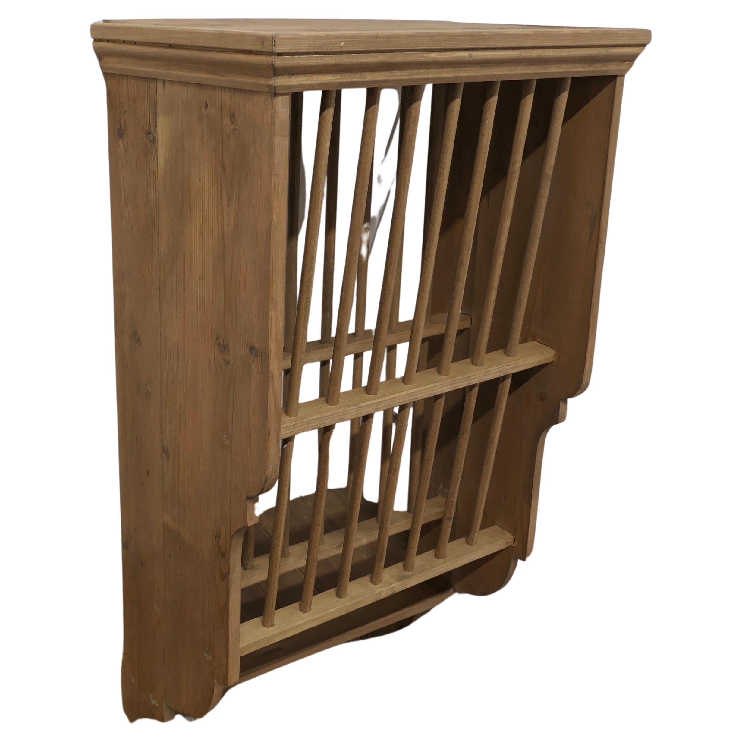 A Wall Hanging Pine Plate Rack   This useful piece hangs on the wall   For Sale