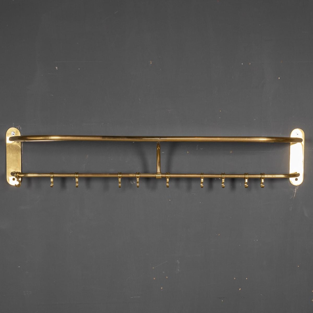 A Wall Mounted Brass Coat & Hat Rack In Good Condition For Sale In Royal Tunbridge Wells, Kent