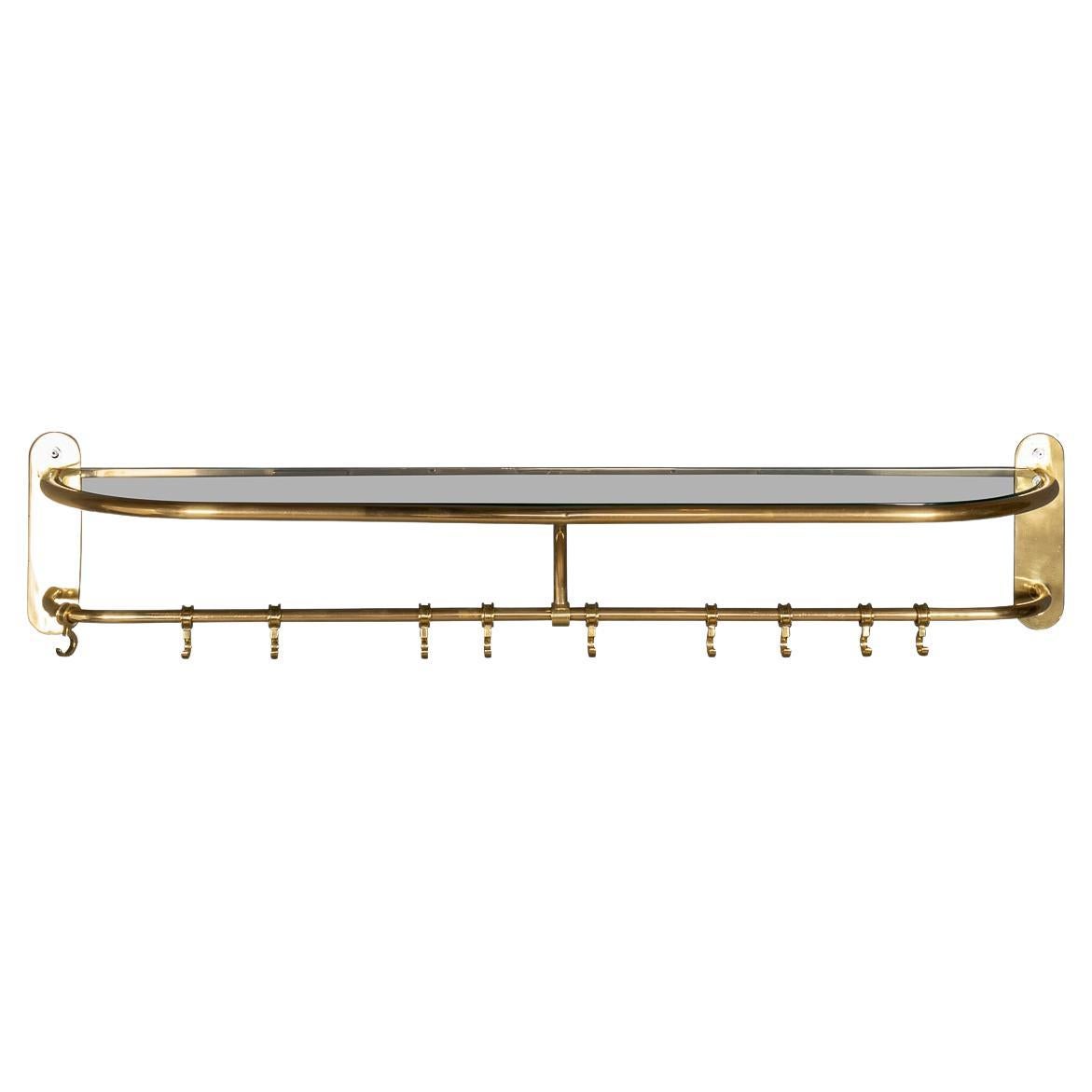 A Wall Mounted Brass Coat & Hat Rack For Sale