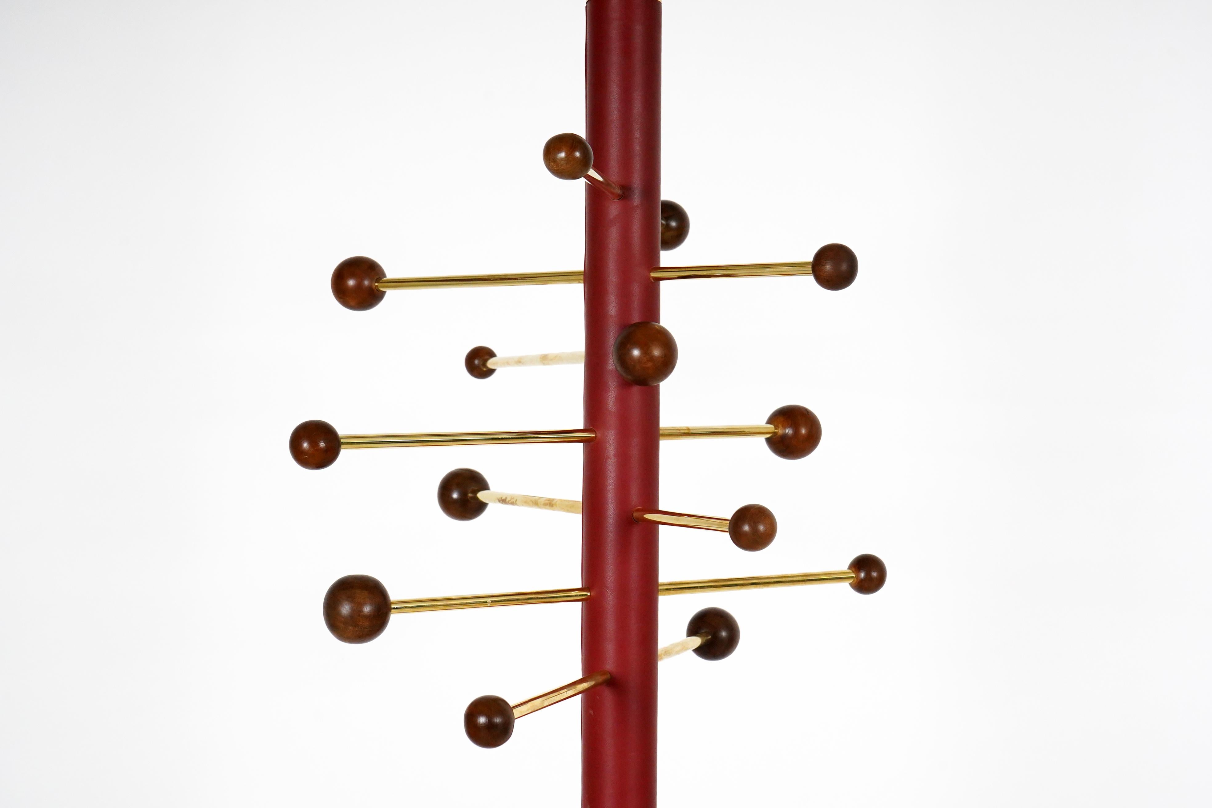 Hungarian Wall-Mounted Coat Rack in Walnut and Brass For Sale