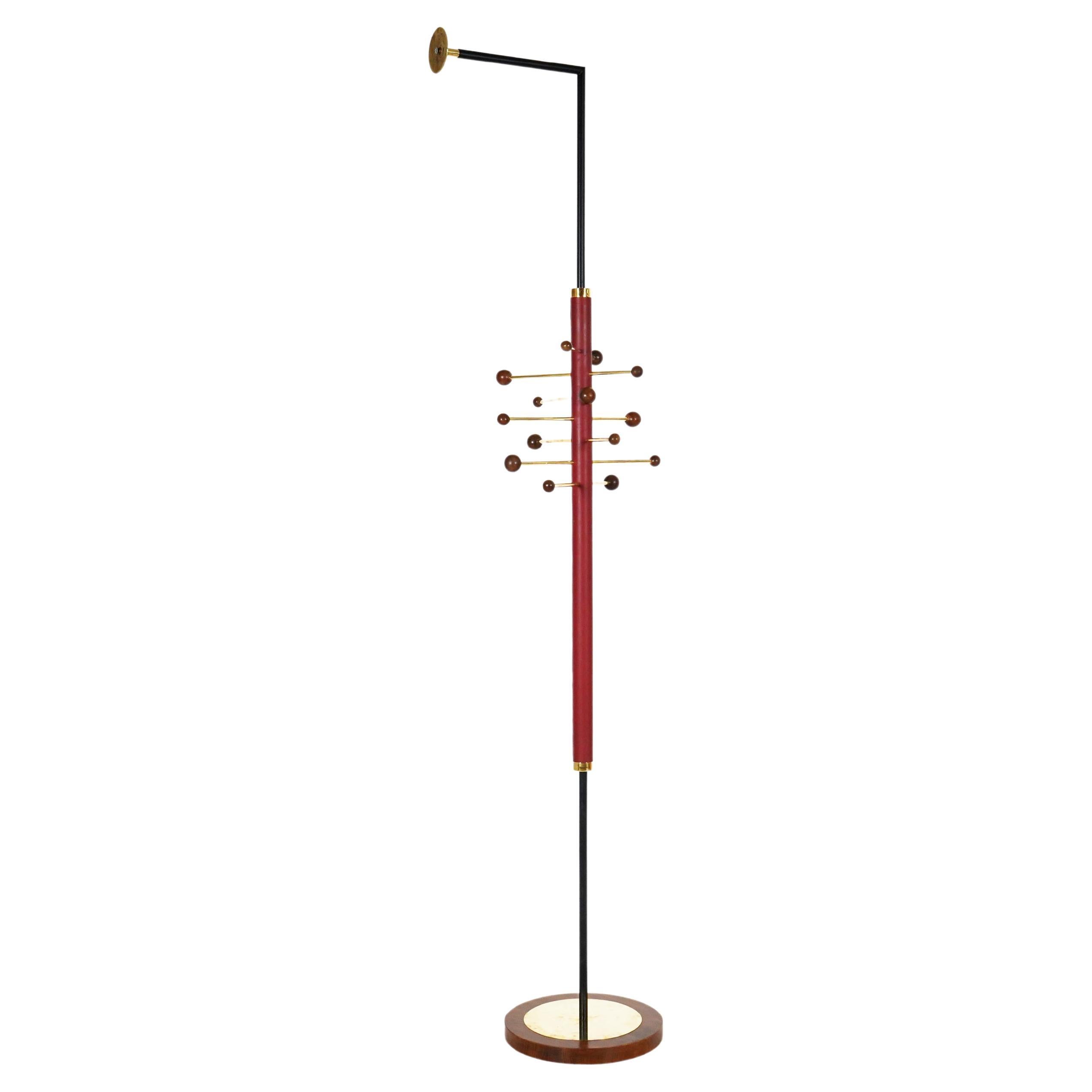 Wall-Mounted Coat Rack in Walnut and Brass For Sale