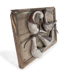 A Wall-mounted Sculpture of Four Sandpipers, Carved, Painted by Guy Taplin