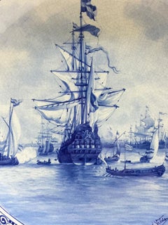 Wall Plate by Delft Porceleyne Fles, After a Painting by Van de Velde, 1898