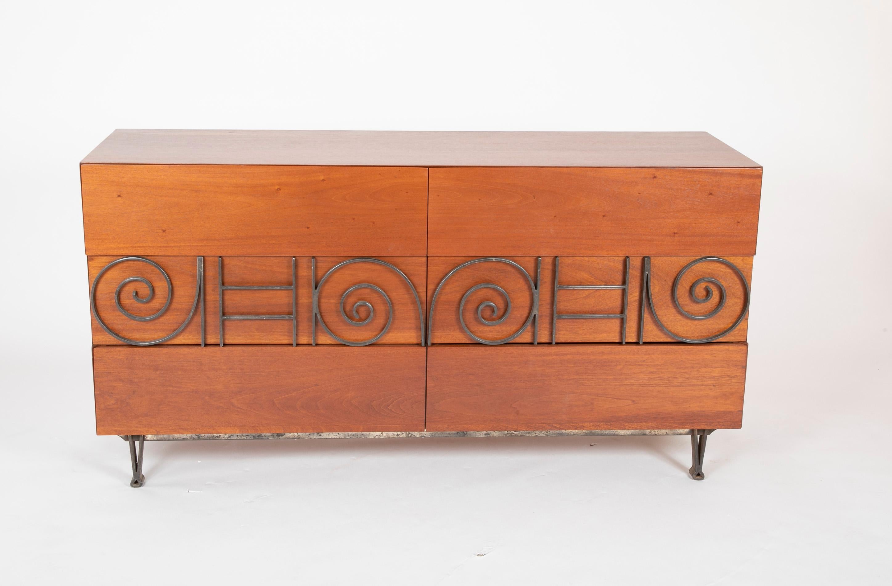 Mexican Walnut and Brass Credenza Designed by Edmund Spence, circa 1955