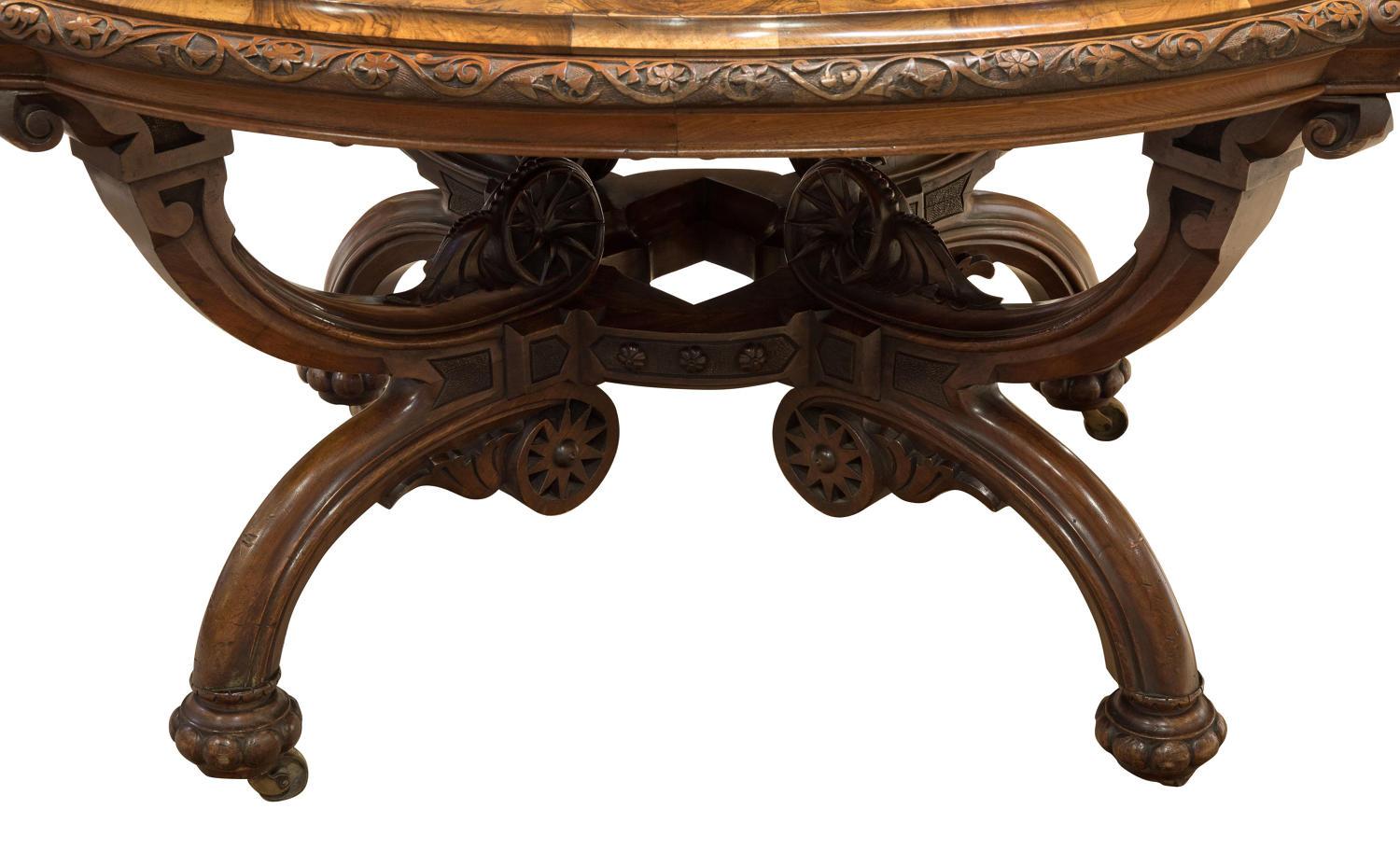 Victorian Walnut and Burrwalnut  Centre Table with Carving, circa 1860 For Sale