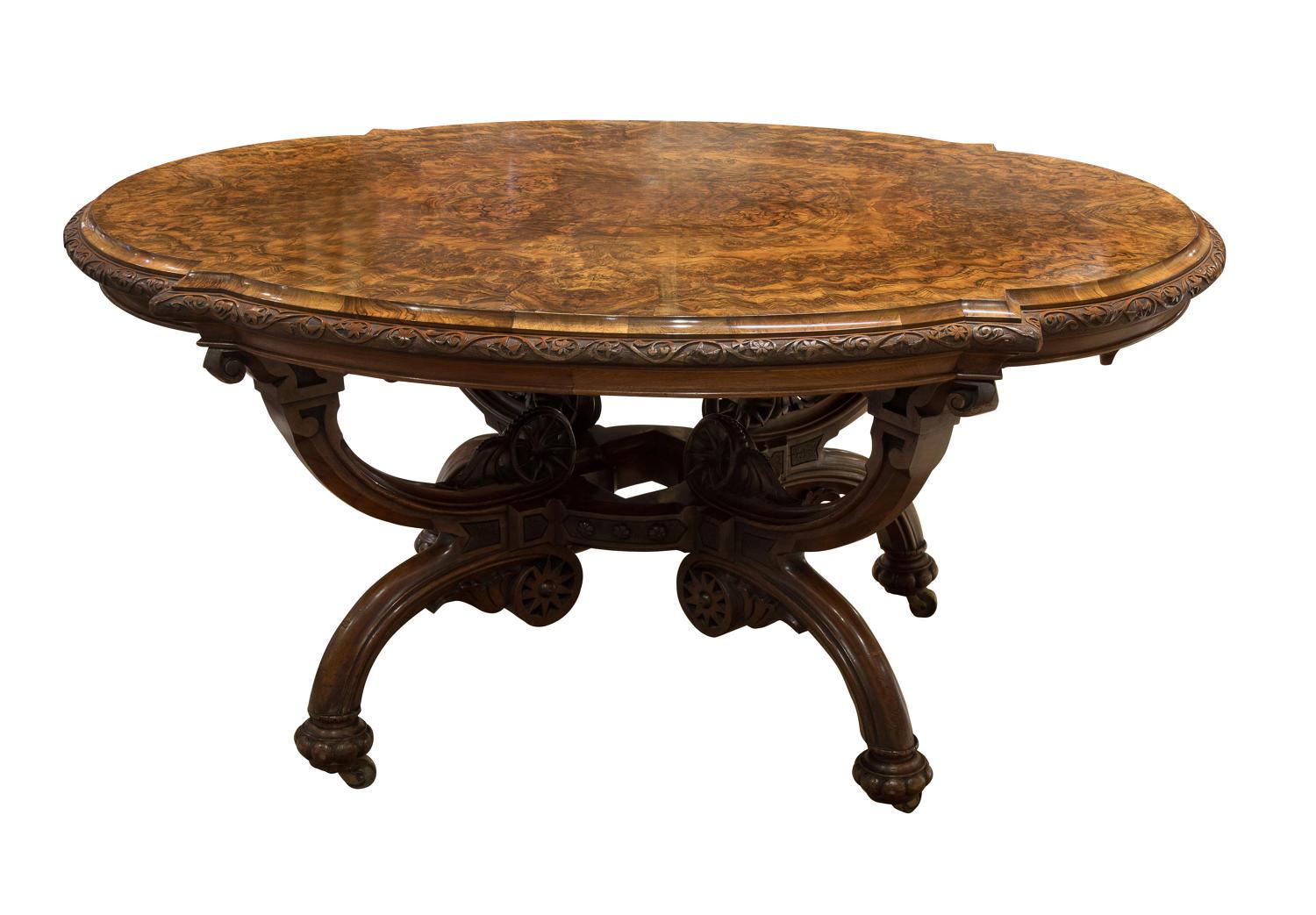 Walnut and Burrwalnut  Centre Table with Carving, circa 1860 For Sale 2