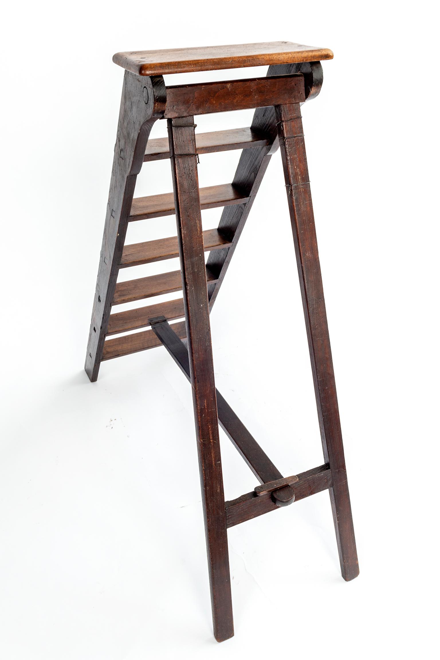 Carved Walnut and Chestnut Library Step Ladder
