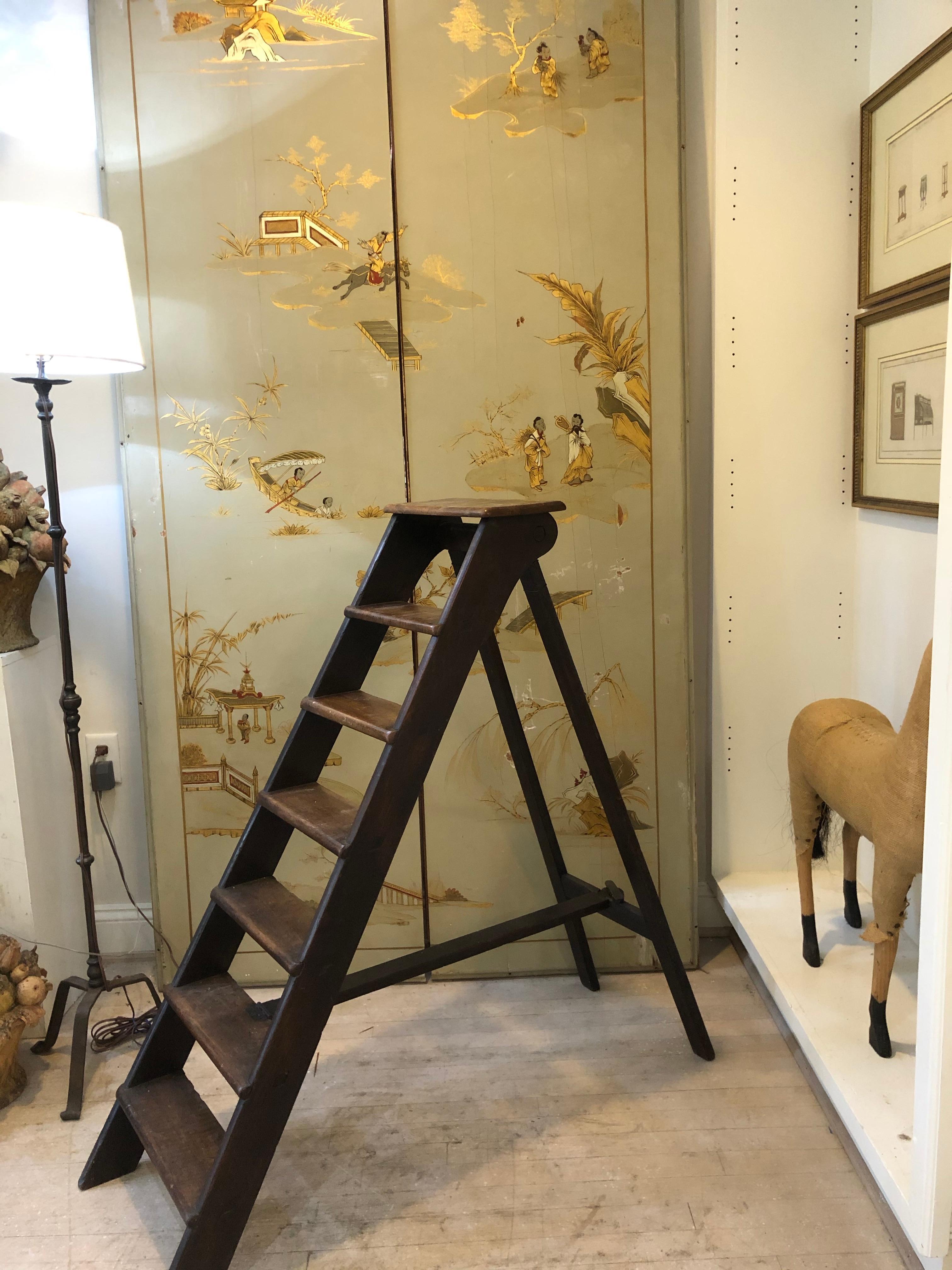 19th Century Walnut and Chestnut Library Step Ladder