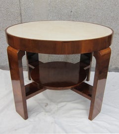 Walnut and Parchment Art Decó Table, France, 1930
