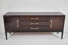 Walnut, Brass, and Black Glass Server by Tommi Parzinger