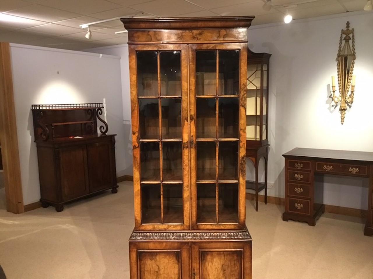 Walnut George I Style Bookcase by Maple & Co In Excellent Condition In Darwen, GB