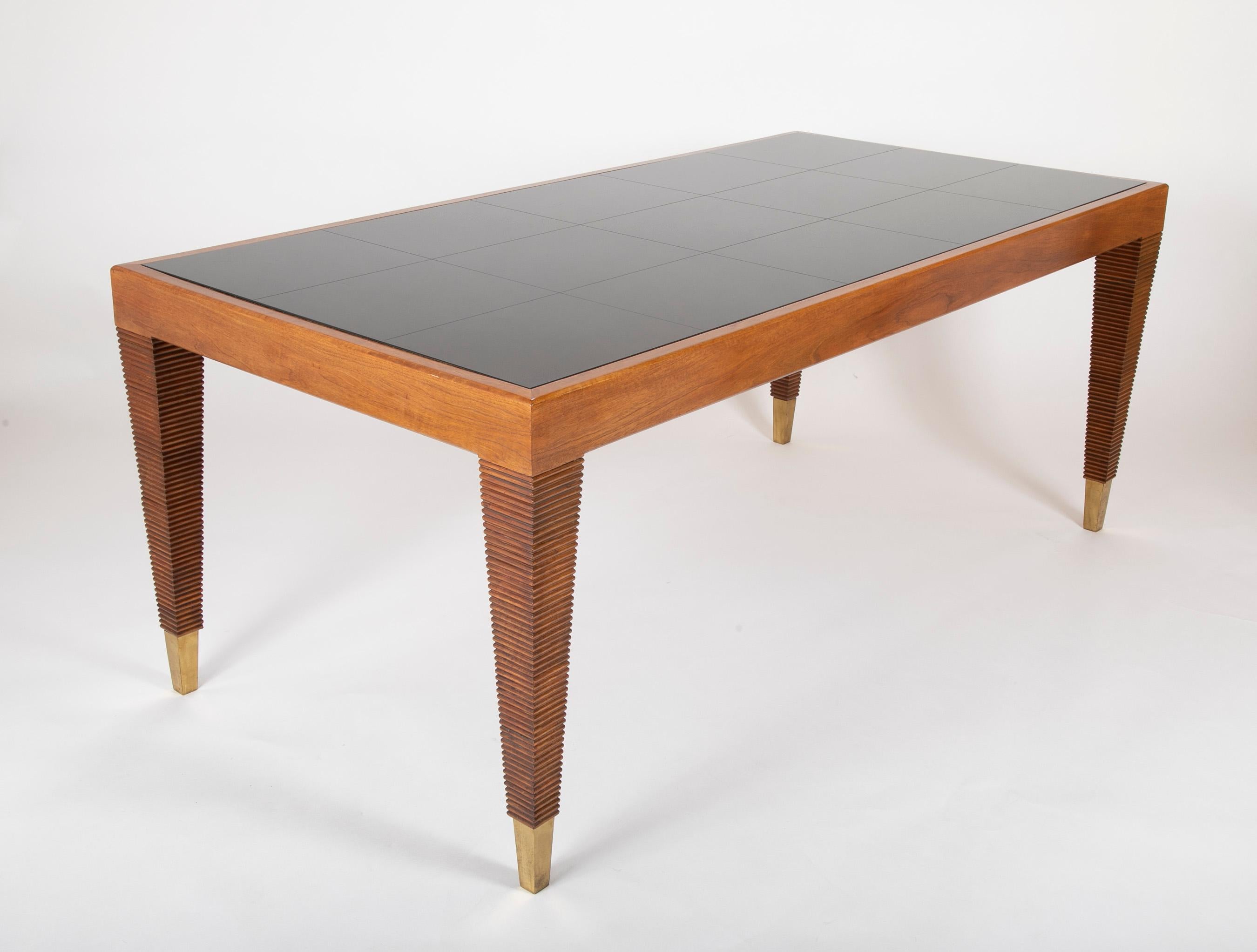 Modern Walnut, Glass, and Brass Console Table Designed by Gio Ponti For Sale