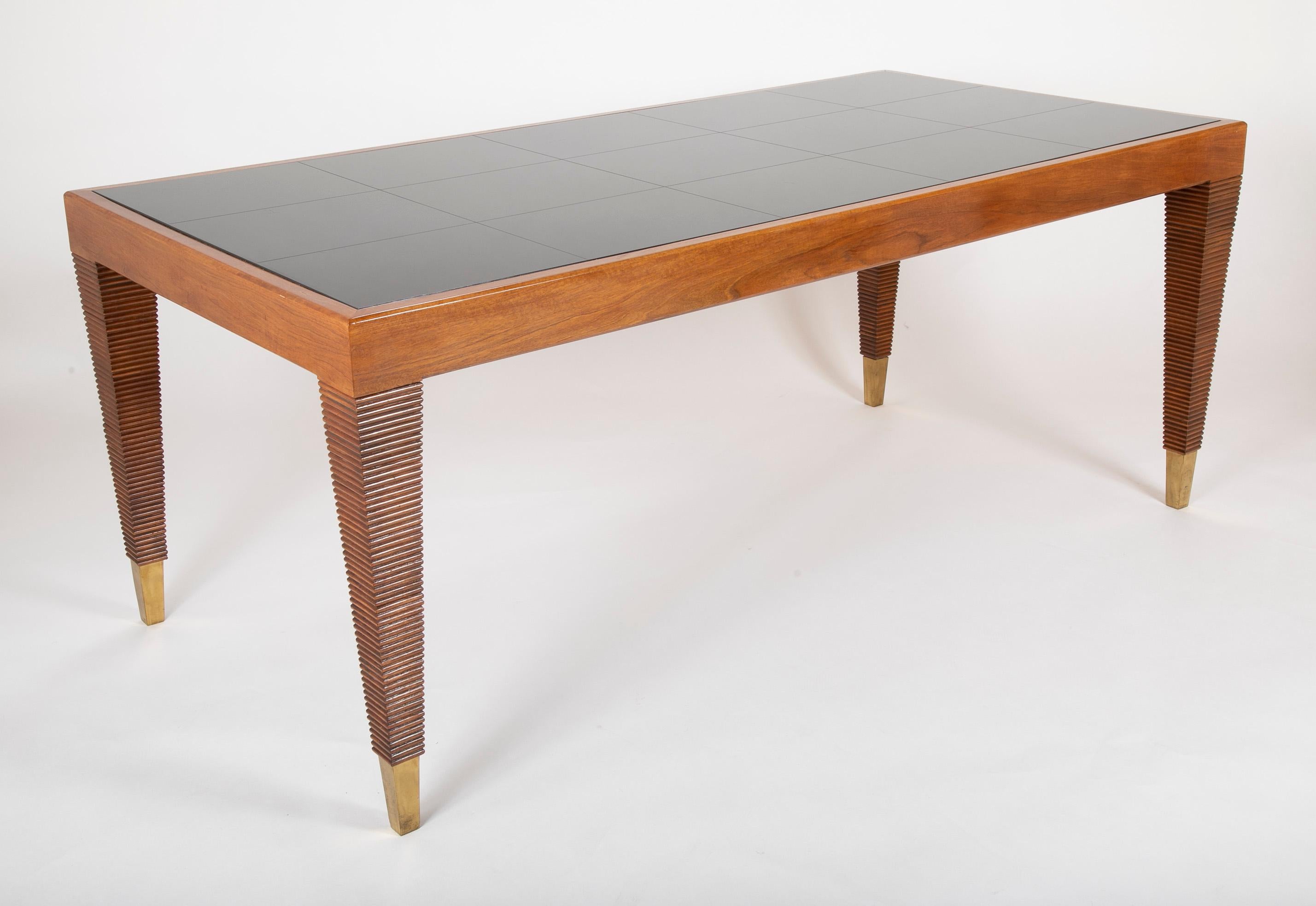 Mid-20th Century Walnut, Glass, and Brass Console Table Designed by Gio Ponti For Sale