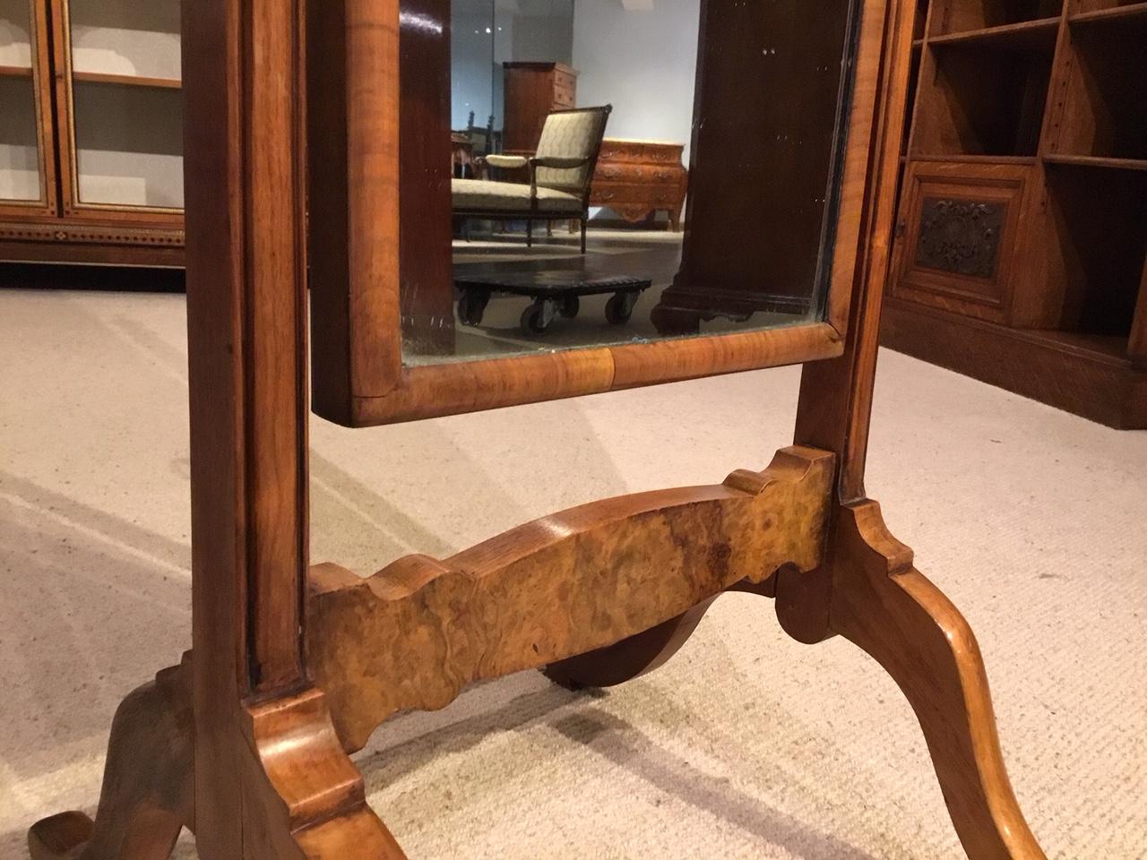 Early 20th Century Walnut Queen Anne Style Antique Cheval Mirror For Sale