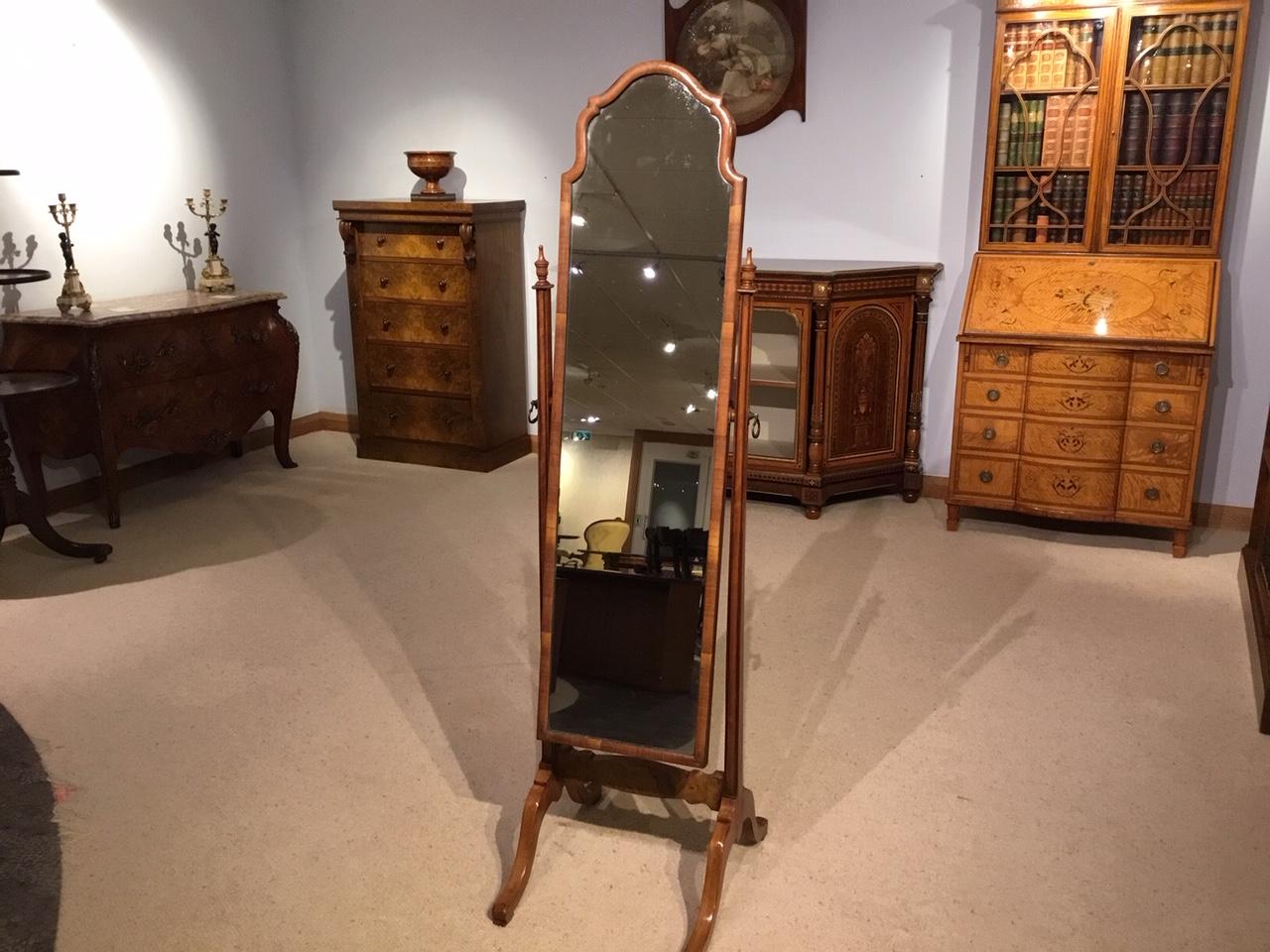 Walnut Queen Anne Style Antique Cheval Mirror For Sale 2