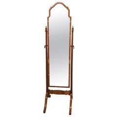 Walnut Queen Anne Style Antique Cheval Mirror