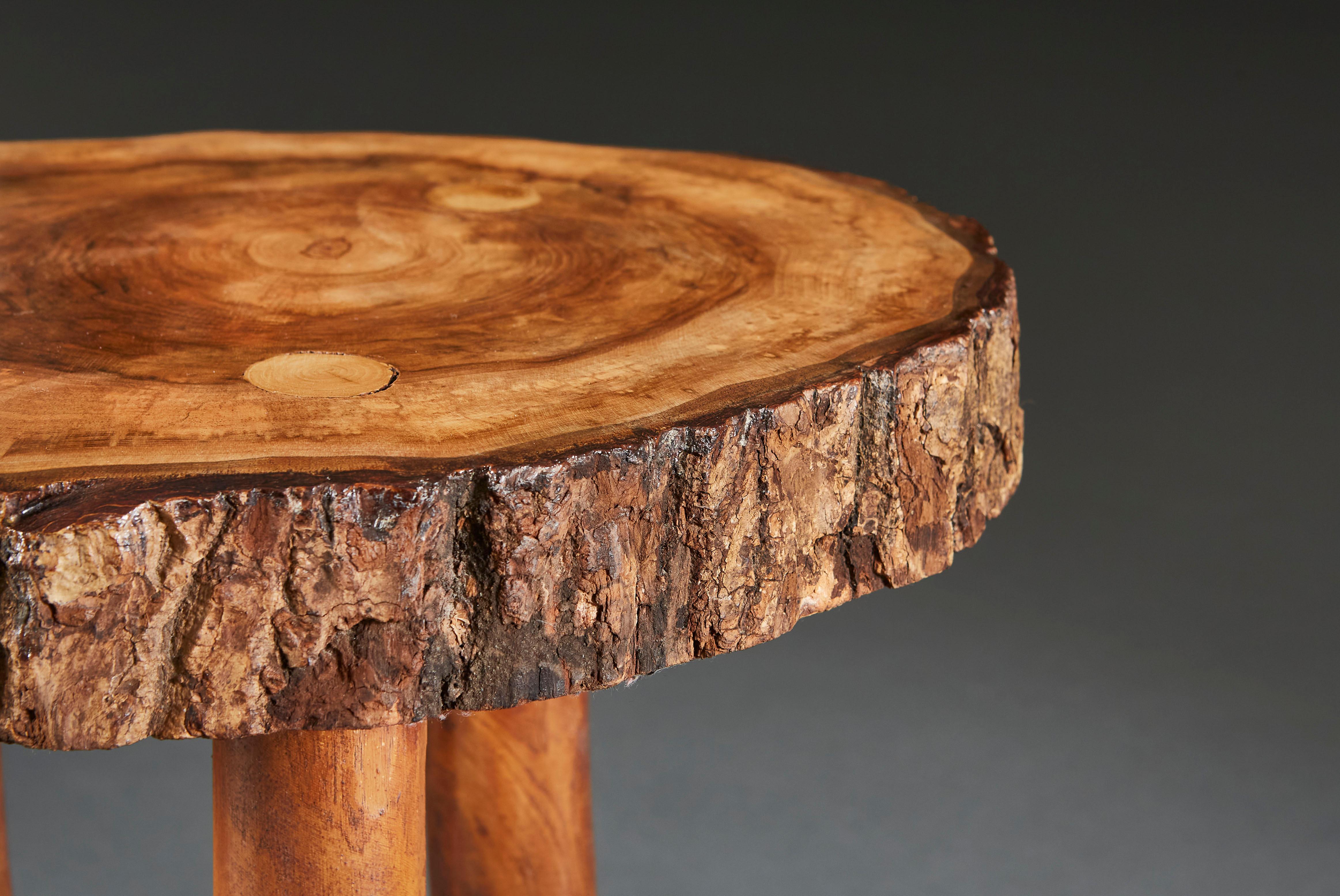Walnut Root Wood Tripod Table For Sale 1