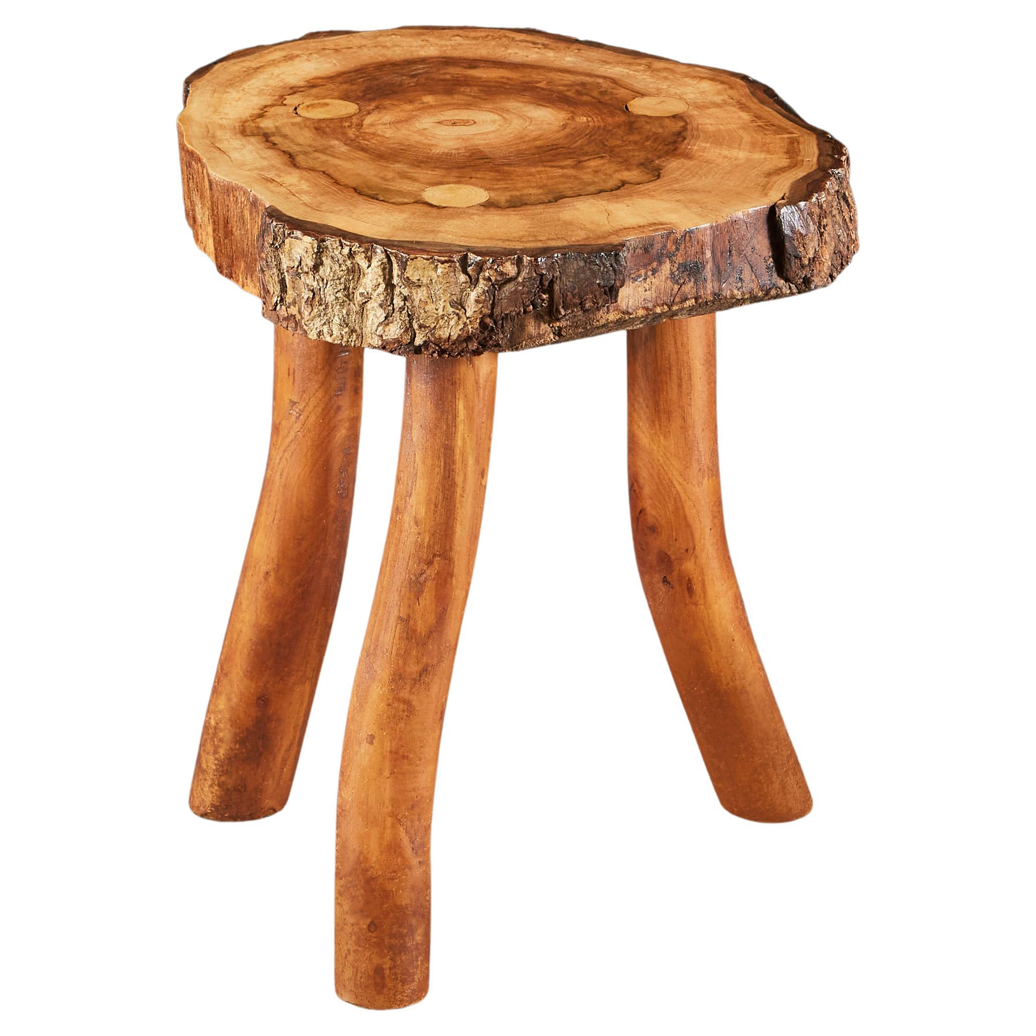 Walnut Root Wood Tripod Table For Sale