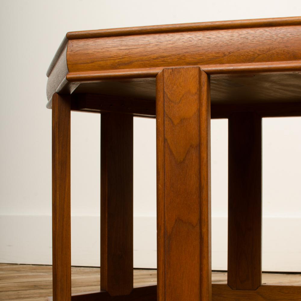 Mid-20th Century Walnut Side Table with Gold/Copper Pebbled Resin Top, John Keal for B. Saltman