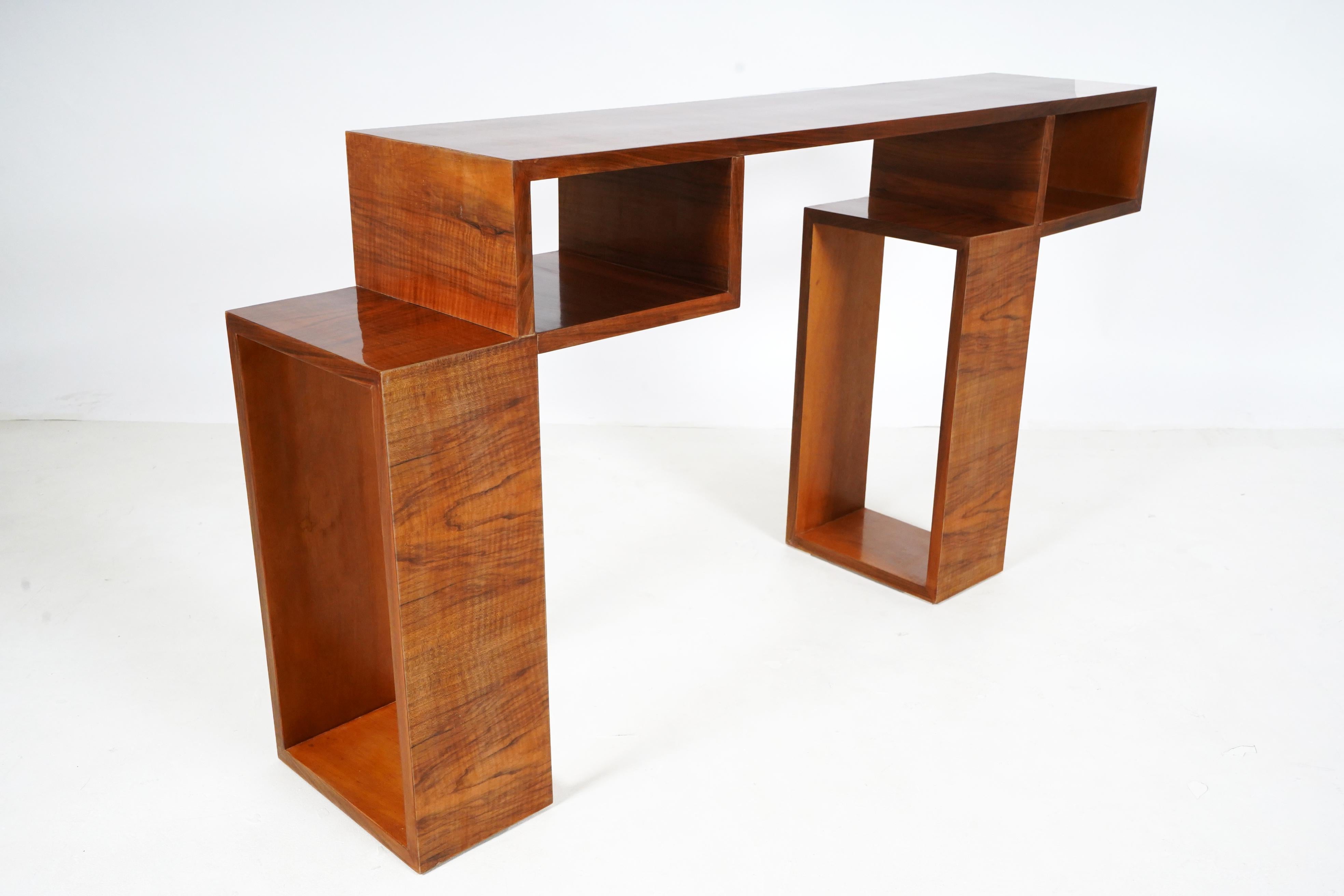 Walnut Veneer Cubist Console In Good Condition For Sale In Chicago, IL