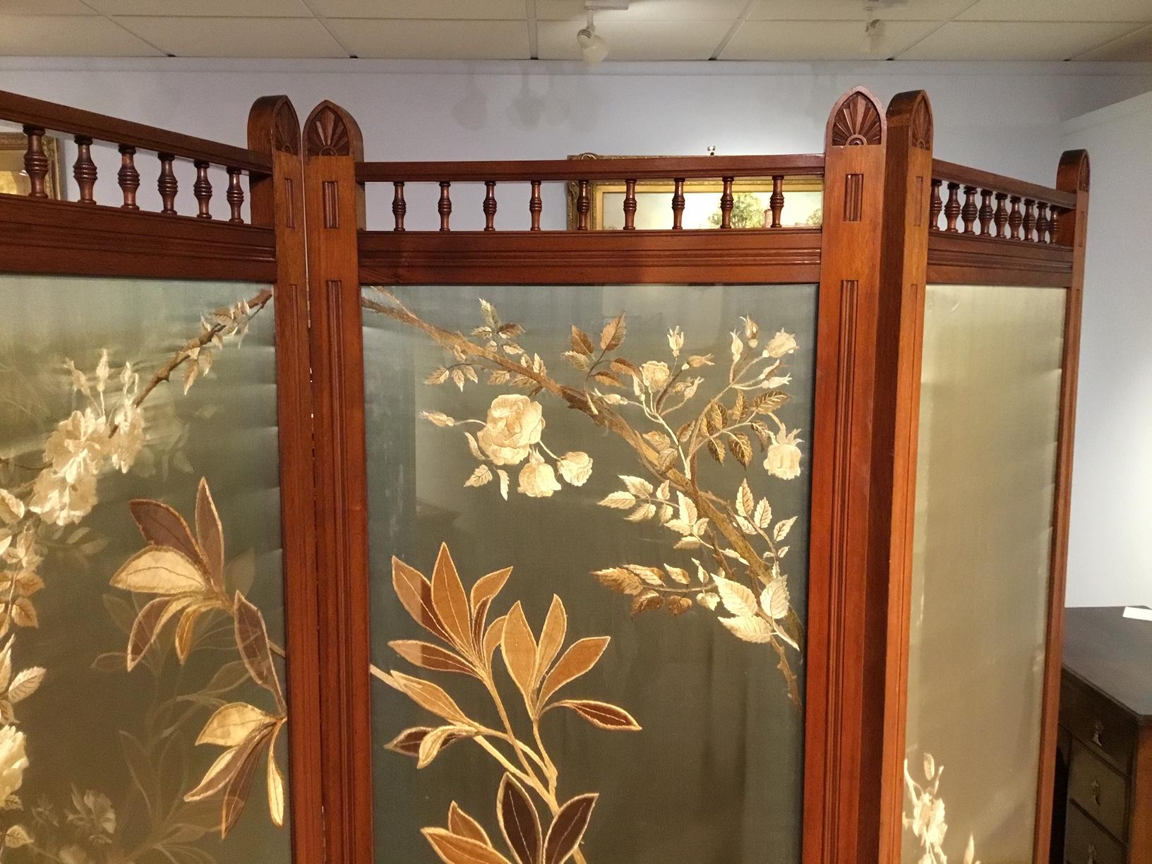 Late 19th Century Walnut Victorian Aesthetic Period Three Fold Vanity Screen