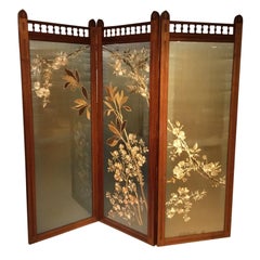 Walnut Victorian Aesthetic Period Three Fold Vanity Screen