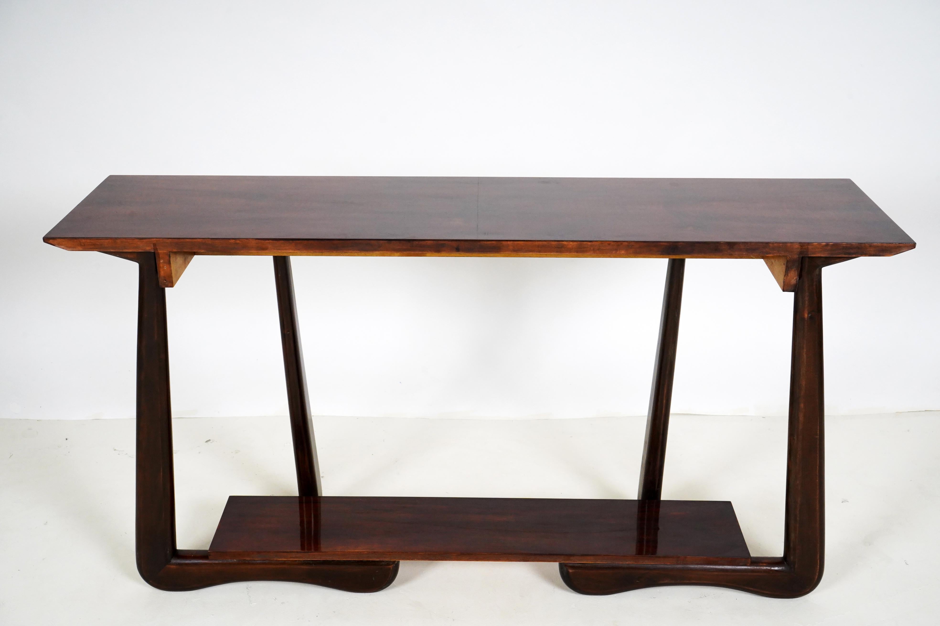 Lacquered Walnut Wood Console For Sale