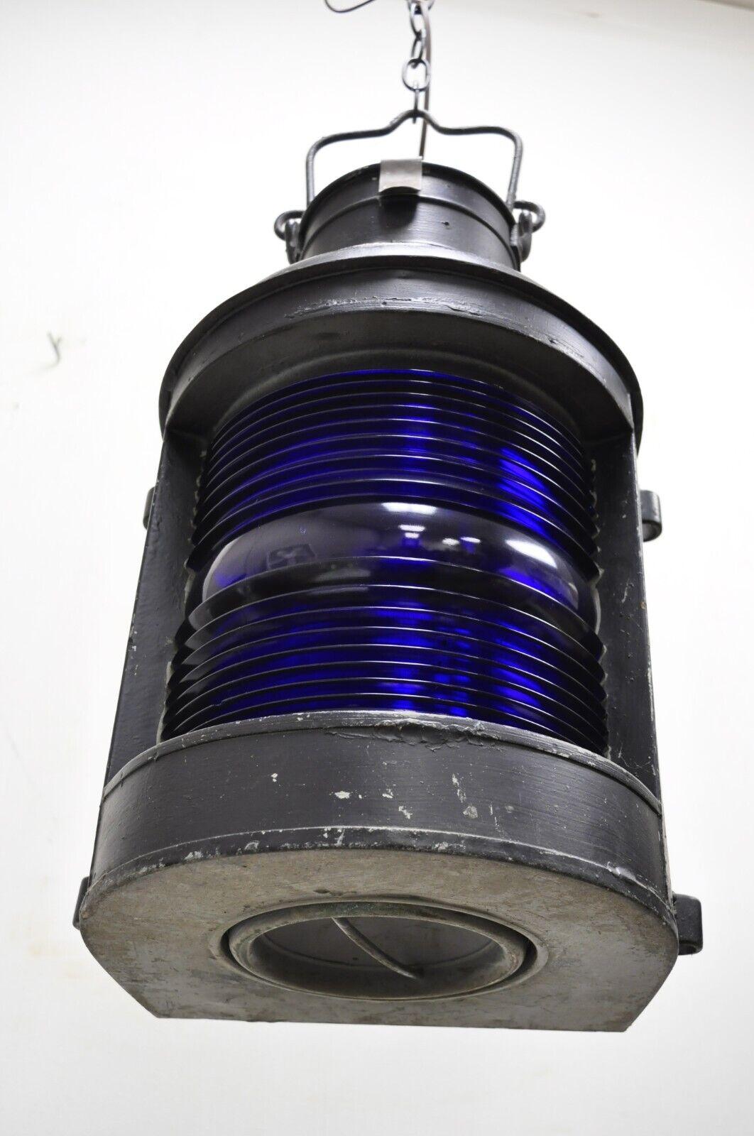 Ward Hendrickson Marine Masthead Ship Lantern Cobalt Blue Lens Hanging Fixture For Sale 4