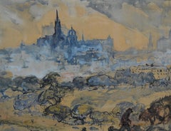 Water Color of the Cambridge Skyline Signed Barclay