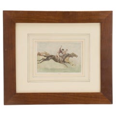 Aquarellierter Druck, der galoppierende Pferde mit Jockeys zeigt, USA 1900.