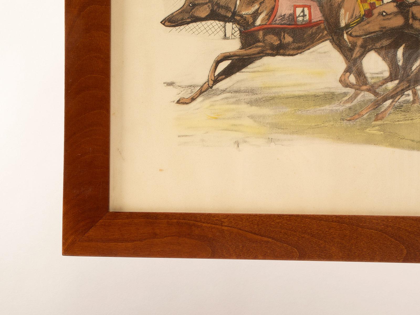 Ein Aquarell mit der Darstellung von rennenden Windhunden, USA 1900. (20. Jahrhundert) im Angebot