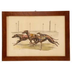 Ein Aquarell mit der Darstellung von rennenden Windhunden, USA 1900.