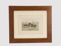 A watercolor finished print depicting polo players, USA 1900.