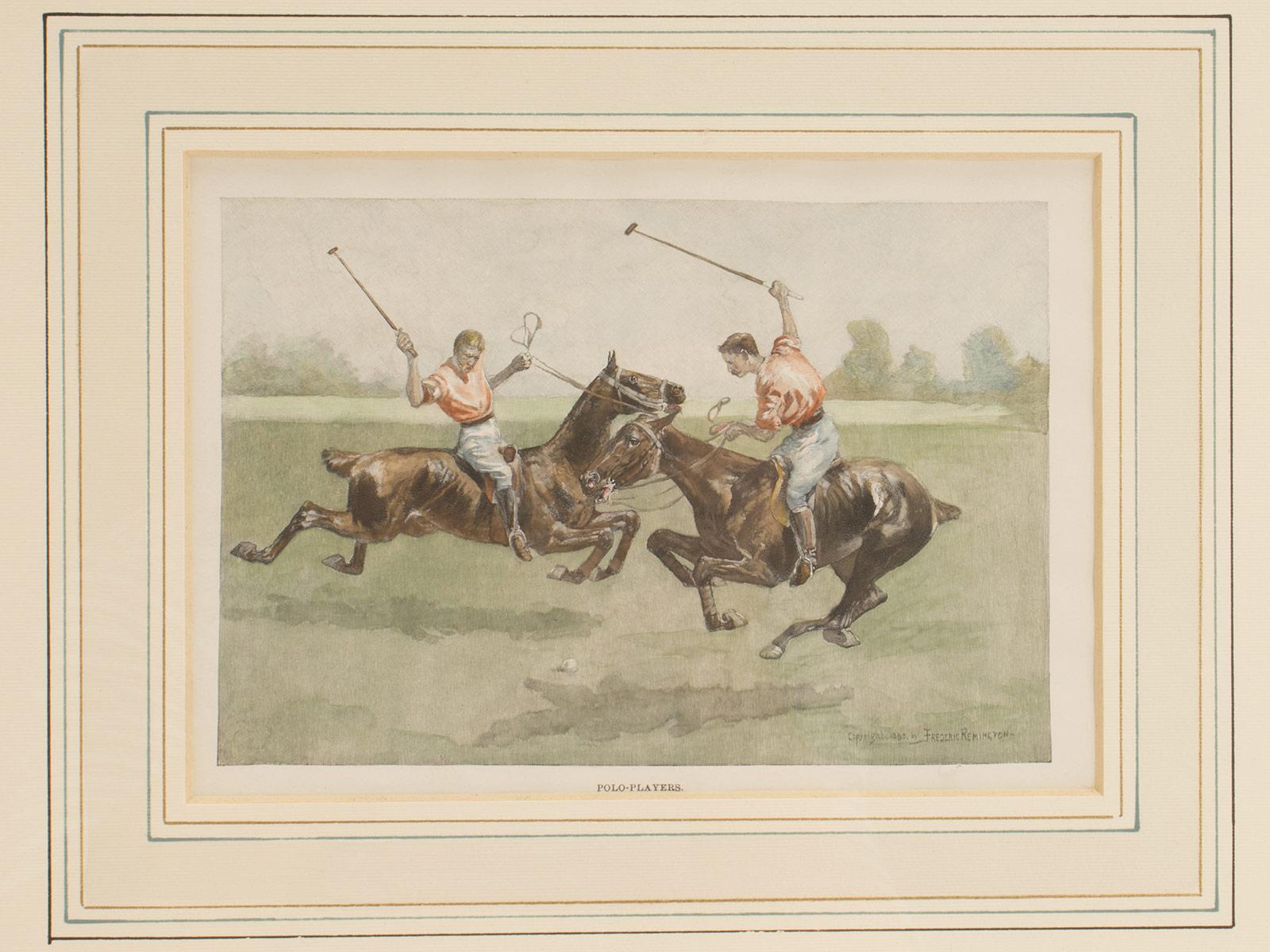 American A watercolor finished print depicting polo players, USA 1900. For Sale